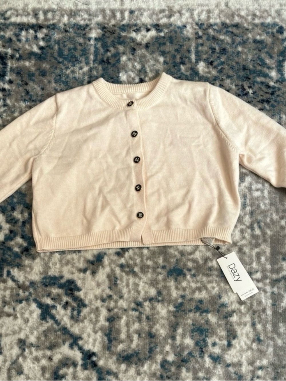 DAZY Cropped Cream Button-Front Cardigan